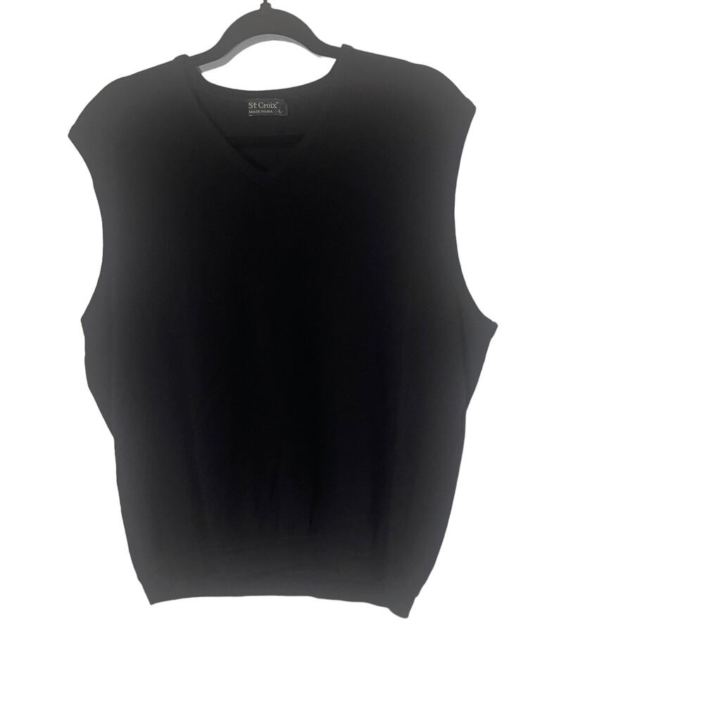 St. Croix Men's Size Large Made in USA Black 100% Wool Sweater Vest‎